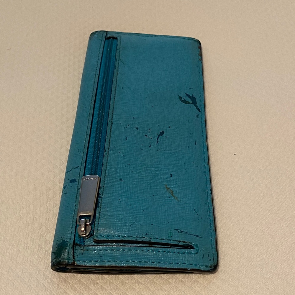 Coach Turquoise Blue Rectangular Vintage Fix-Up Distressed Project Wallet - Picture 5 of 13
